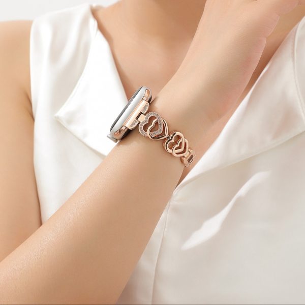 1 Pack Compatible with Apple Watch Bands In 38mm, 40mm, 41mm, 42mm, 44mm, 45mm, 46mm And 49mm Series 10, 9, 8, 7, 6, 5, 4, 3, 2, 1, SE, And SE2 Love iWatch Straps for Both Ladies And Gentlemen. Classic Stainless Steel Golden Strap Suitable for iWatch Bands, Alloy Material, Aluminum Buckle, Durable & Stylish Design - Image 4