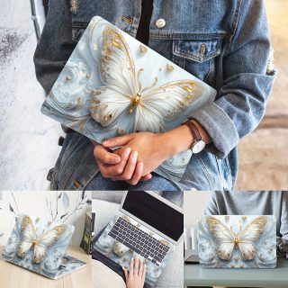 2pcs Patterned Laptop Art Decal Protective Cover, Universal Netbook Light Beige Stickers Non-Reusable Notebook Light Beige Decals Waterproof and Scratch Resistant - Water-resistant, Anti-scratch, Suitable for Laptops, Cars