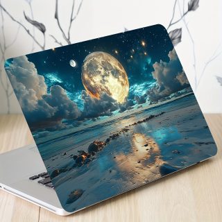 2pcs Moonlit Beach Night Sky Laptop Stickers - Waterproof, Scratch-Resistant Vinyl Art for Laptops, Cars, Helmets, Motorcycles, Fridge Decor, Beach Accessories | Tranquil Beach Scene | Durable Vinyl Sticker