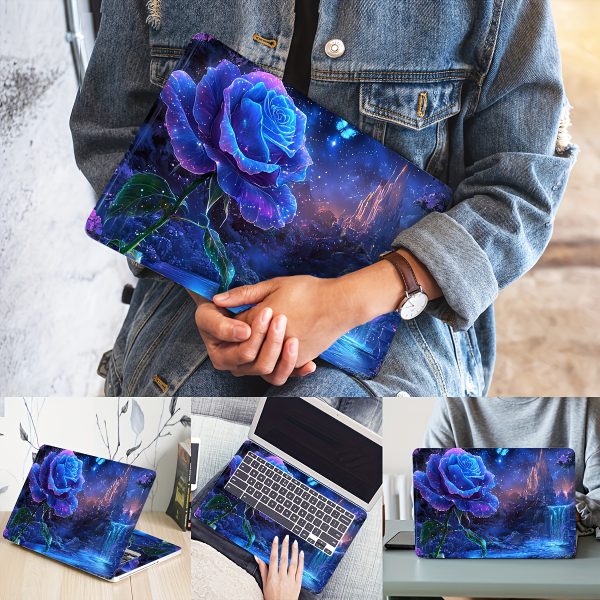 2pcs Vibrant Blue Rose & Mystical Landscape Laptop Stickers - Waterproof, Scratch-Resistant, Self-Adhesive Vinyl Skins for Netbooks & Laptops, Unique Artwork for Personalization, Netbook Accessories | Artistic Laptop Skin | Durable Laptop Skin, Laptop Decor - Image 5
