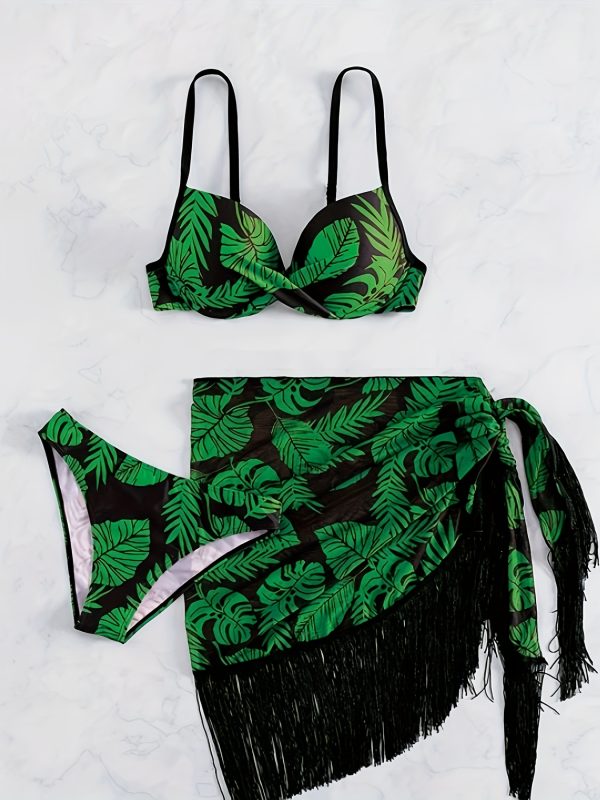Plant Print Bikini with Tassel Swimwear for Women - Image 3
