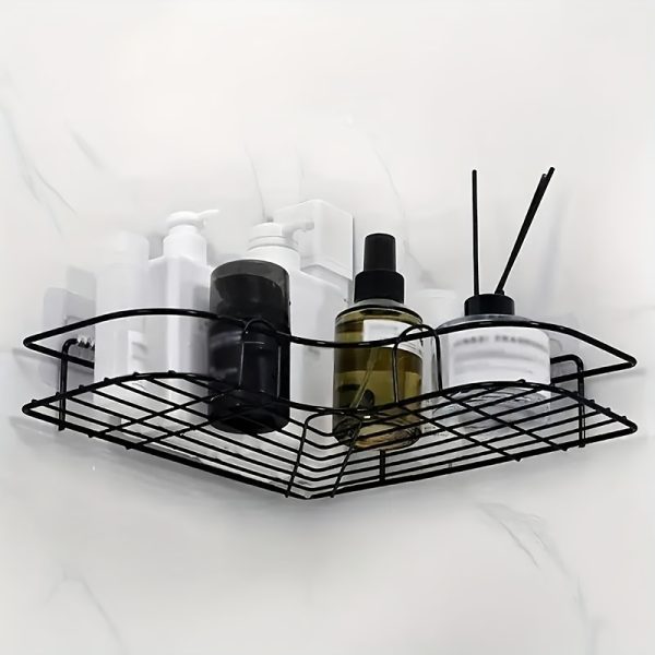 1pc Wrought Iron Wall Hanging Bathroom Shelf, Corner, No Drill, for Bathroom - Image 5
