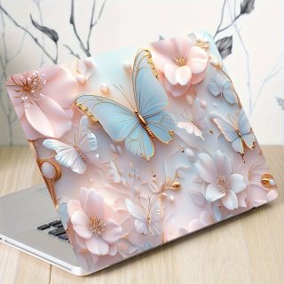Vinyl Laptop Shell Butterfly Floral Stickers, 2pcs/Set, Scratch-Resistant DIY Art Protective Cover for Laptops - Easy to Apply and Durable Design Suitable for Laptops & Cars