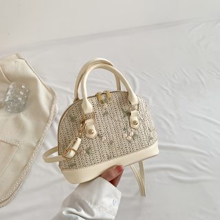 Women's Woven Crossbody Bag with Adjustable Strap & Golden-Tone Hardware - Zipper Closure Casual Purse in White//Black, Durable Polyester Lining & Oil-Edged Trim for Everyday Use, Decorative Details, Structured Handbag