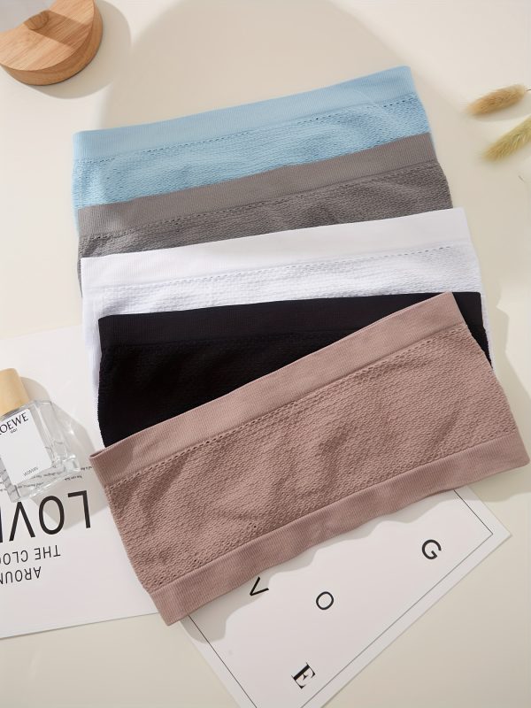 5pcs Strapless Bandeau Tops, Polyamide, Solid Color, Wireless, Medium Support, No Padding, Knit Fabric, 165g/m², for Easter Gift, Various Occasions - Image 9