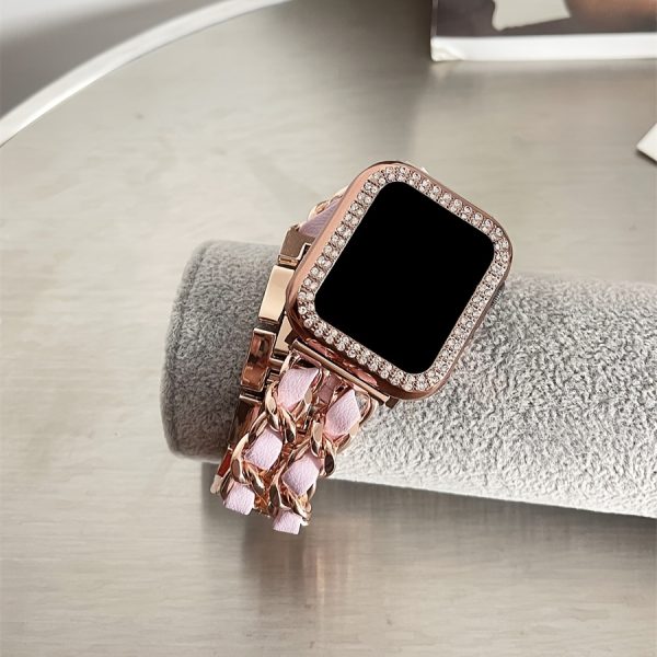 BIIFAKOO-Little Flavor Apple Watch Strap is suitable for iwatch10 9 8 7 6 5 4 3 2 1 SE Advanced Metal Chain with Two Rows of Protective Case compatible with 45mm 44mm 42mm 41mm 40mm 38mm - Image 15