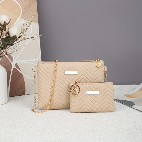 New Fashionable Crossbody Bag Set - Metal Chain Shoulder Strap Wavy Embroidery Single Shoulder Bag, Simple and Versatile, Your Best Companion for Traveling Outdoors to Keep You Stylish at All Times! - Image 11