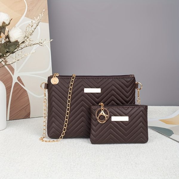 New Fashionable Crossbody Bag Set - Metal Chain Shoulder Strap Wavy Embroidery Single Shoulder Bag, Simple and Versatile, Your Best Companion for Traveling Outdoors to Keep You Stylish at All Times! - Image 15
