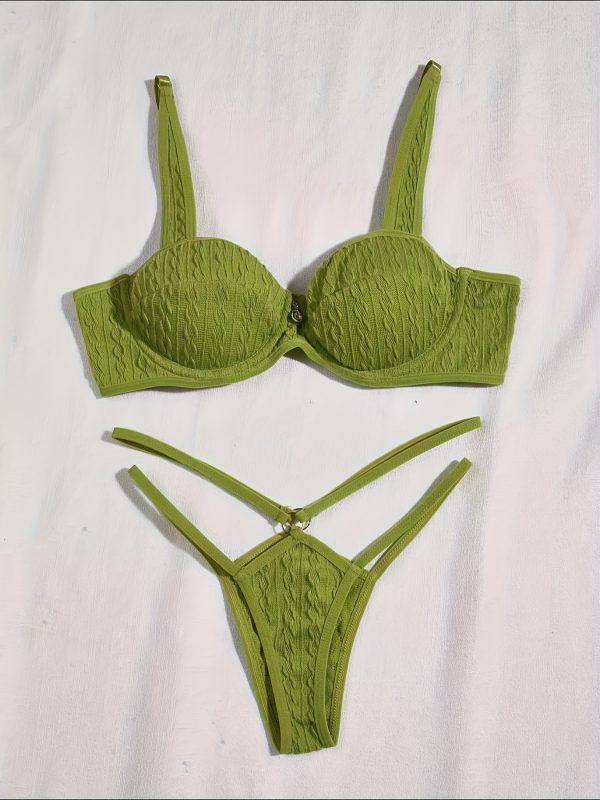 Women'S Comfortable, Lightweight, Solid Beige Bra Set with Rhinestone Accents - No Padding, Perfect for Everyday Wear, Everyday Bra Set|Minimalist Bra Design|Comfortable Bra - Image 3