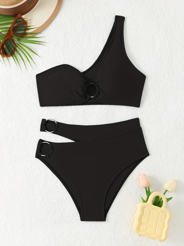 Women'S Green Bikini Set with Ring Detail - High Stretch Polyester Fabric, Solid Color, Perfect for Beach and Pool, Beach Attire|Minimalist Style|String Detailin - Image 7