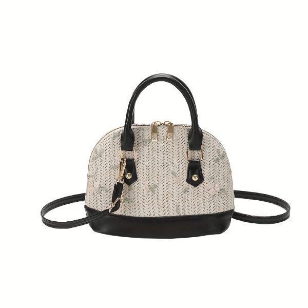 Women's Woven Crossbody Bag with Adjustable Strap & Golden-Tone Hardware - Zipper Closure Casual Purse in White//Black, Durable Polyester Lining & Oil-Edged Trim for Everyday Use, Decorative Details, Structured Handbag - Image 13