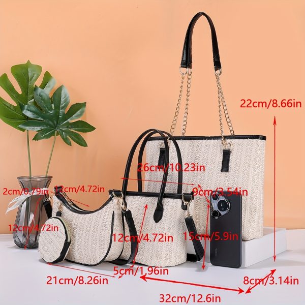 New Fashion Tote Bag for Women, Mother and Daughter Multi-Piece Set, Simple Popular Ladies' Shoulder Bag, Versatile Handbag, Woven Straw Lady's Tote - Image 4