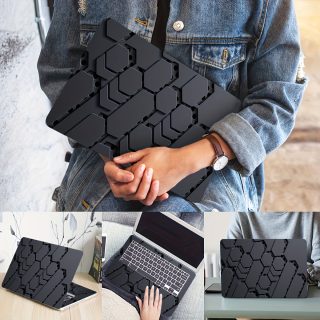 2pcs Black Metallic Laptop Skin Decals, Waterproof and Scratch-Resistant, Self-Adhesive Vinyl Stickers for Laptops, Semi-Matte Finish, Cartoon Pattern, Laptop Accessories