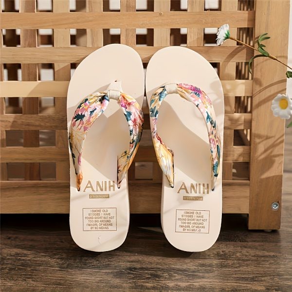 Elegant Bohemian Floral Women'S Flip Flops with Open Toe, Breathable Fabric Strap, Cushioned EVA Sole, Black and White Summer Beach Sandals for Vacation - Image 7