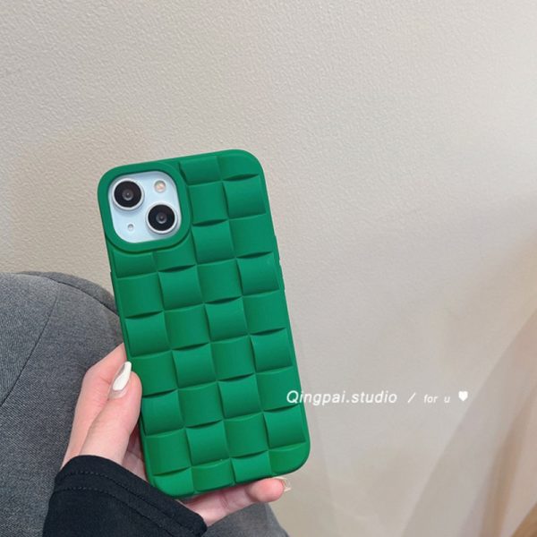 This Is a Vintage Minimalist TPU Phone Case for Iphone, Featuring a Green Woven Pattern. It Offers Full Protection Against Drops And Scratches, with a High-End Feel And a Unique, Understated Design. - Image 5