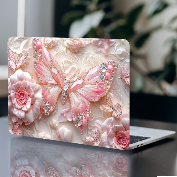 2pcs Patterned Laptop Art Butterfly and Flower Decal Protective Case, Universal Netbook Light Beige Stickers Non-Reusable Laptop Skins Waterproof and Scratch Resistant - Water-resistant, Anti-scratch, Suitable for Laptops, Cars - Image 6
