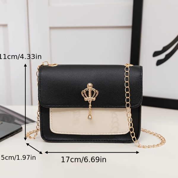 Black Synthetic Faux Leather Minimalist Geometric Pattern Unlined Lightweight Crossbody Shoulder Messenger Bag, Small, Cute, Simple, Versatile, with Removable-strap and Magnet Closure, for Women, Ladies - Image 4