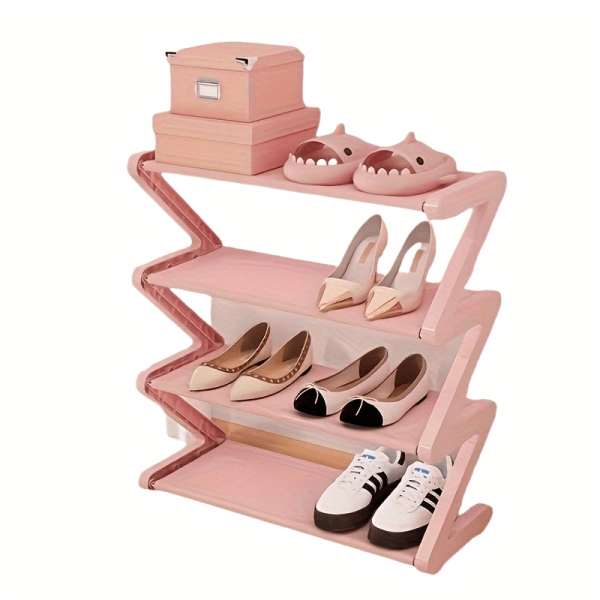 4-Tier Z-Shaped Shoe Rack, Durable Plastic Freestanding Storage Organizer, Curved Design, Easy-to-Assemble Floor-Standing Shelf, Suitable for Living Room or Dormitory, No Tools Required, Stackable and Space-Saving, Shoes Storage Box, Standing Shel, Standing Shelf - Image 4