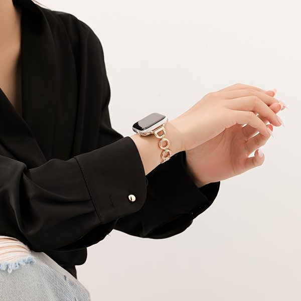 1pc Gold-Plated Stainless Steel Watch Band, Fashionable Jewelry Clasp Strap for Apple Watch Series 1-10/SE, Compatible with 38mm-49mm iWatch Models, Non-Water Resistant Replacement Wristband - Image 4