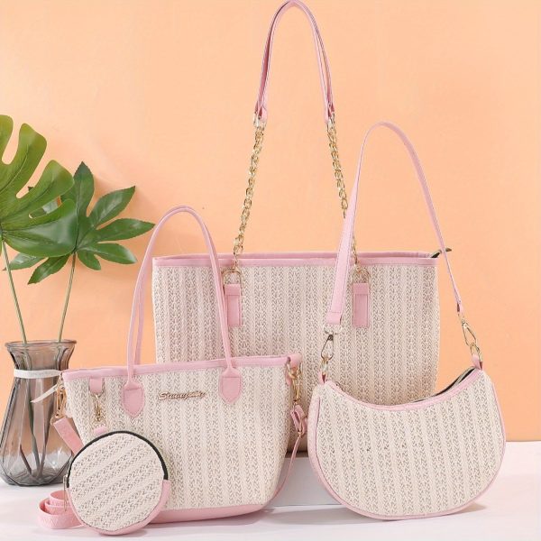 New Fashion Tote Bag for Women, Mother and Daughter Multi-Piece Set, Simple Popular Ladies' Shoulder Bag, Versatile Handbag, Woven Straw Lady's Tote - Image 11