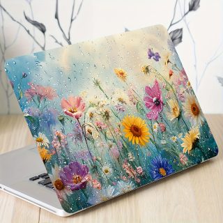 2pcs Floral Vinyl Laptop Skins, Vibrant Flower Design, Scratch-Resistant DIY Art Covers for Notebooks & Cars - Easy Apply, Durable Decoration, Notebook Accessories