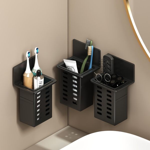 Black Toothpaste Holder and Toothbrush Holder Wall-mounted Storage Box for Bathroom Toiletries, Mobile Phone, Air Conditioner Remote Control Storage Box, Hanging Bracket, No Trace Installation - Image 11