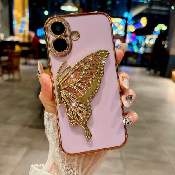 Electroplated Side Rose Flower + Glitter Butterfly Stand, High-Quality Feel for Apple Full-Cover Shockproof Protective Case, Creative for Iphone 16, 15, 14, 13, 12 Mini, 11, XR, 7, 8, SE2, SE3, Plus, Pro Max Phone Case Set. - Image 11