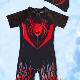 Spider Flame Print Short Sleeve One-Piece Zipper One-Piece Swimsuit Swimming Cap Fashion Leisure Water Park Pool Beach Seaside Hot Spring Vacation