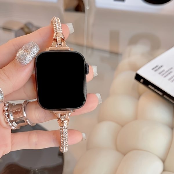 Rose Golden Star Pattern Watch Band with Artificial Gemstone, Adjustable Cord Buckle Clasp, Anti-Fall Protective Case, Compatible with iWatch Series 1-10, Valentine'S & Mother'S Day Gift - 38/40/41/42/44/45/46/49mm - Image 10