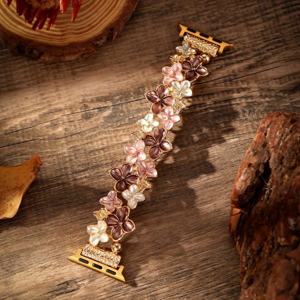 Elegant Brown & Golden Floral Zinc Alloy Watch Band with Deployant Clasp - Compatible with for apple Watch 38mm-49mm, Sizes 1-10, Ideal for Women'S Fashion, Perfect for Mother'S Day, Parties, And Festive Gifts, Gift for Women | Elegant Watch Accessory | Zinc Alloy Bracele - Image 3
