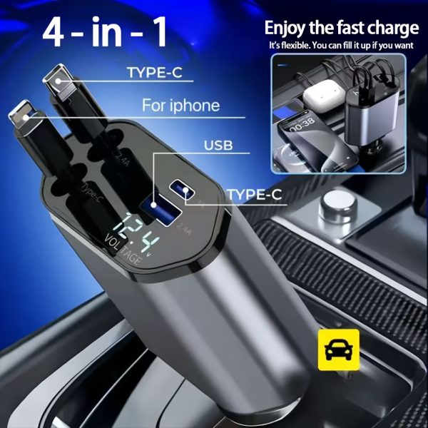 4-in-1 Fast Car Charger, with Retractable 66W Max66W, Adjustable 180° Plug, Includes 79.25cm Extendable Cable, USB & Type-C Ports, PD & QC3.0, Compatible with iPhone 16/15/14/13/12/11 & Android Devices, Ideal for Car Cup Holder, Quick Charge Car Charger by SAN.COMO - Image 11