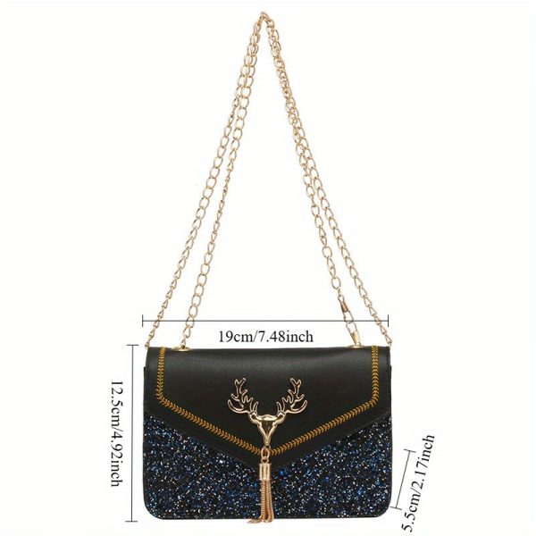 Women'S Red Shoulder Bag with Golden Deer Emblem, Adjustable Chain Strap, and Buckle Closure - Elegant Animal Print Design for Casual or Formal Occasions, Evening Handbag | Stylish Chain Strap | Ba - Image 4