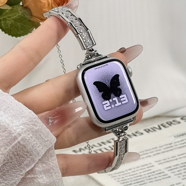 1pc Women Girls New Luxury Zirconia Diamond Hollow Bracelet Compatible with Apple Watch Band Series 10 9 8 7 6 5 4 3 2 1 38/40/41/42/44/45/46/49/ Ultra 1/2 SE for iWatch Strap Can be used as Back to School Gift, Birthday Gift - Image 14