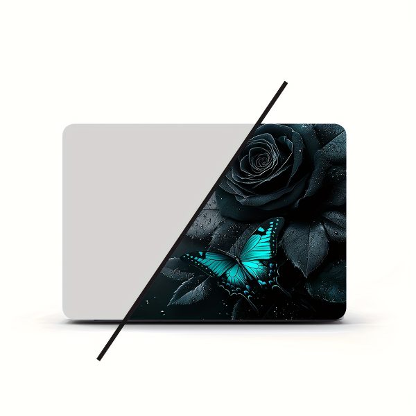 2pcs Butterfly Rose Laptop Skin Decal Sticker, Waterproof and Scratch-Resistant Vinyl Protective Cover for Notebooks, Semi-Matte Finish, Self-Adhesive, Single Use, Notebook Decoration | Floral Notebook Design | Durable Notebook Cover - Image 4