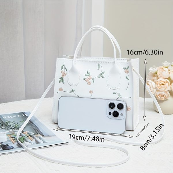 Women's Casual Floral Crossbody Bag - White with Detachable Adjustable Strap & Zipper Closure, Minimalist Holiday Design for Everyday Use, Personal Item Storage, Sleek Appearance - Image 3