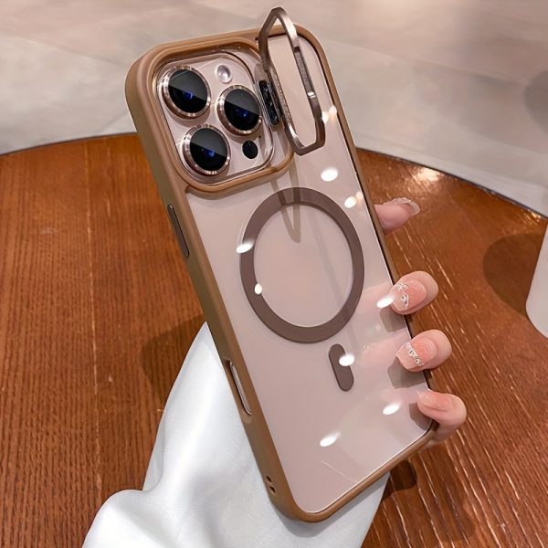 Luxury Transparent Magnetic Wireless Charging Metal Lens Bracket Case Compatible with for Iphone 16 15 14 13 12 11 Pro Max Plus with Lndependent Lens Protector Acrylic Backboard Shockproof Armor Clear Cover - Image 8