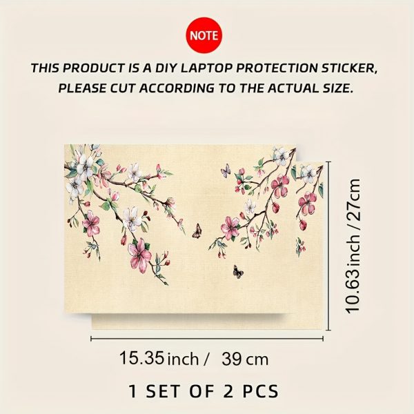 2pcs Pink Peach Blossom Vinyl Laptop Skin Stickers, 27cm x 39cm - Scratch-Resistant DIY Art Protection for HP, Dell, Lenovo, Apple, ASUS Laptops, Laptop Accessories | Artistic Laptop Cover | Durable Laptop Skin, Laptop Decor - Image 3