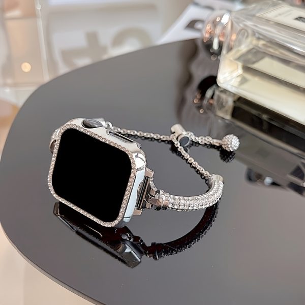 Rose Golden Star Pattern Watch Band with Artificial Gemstone, Adjustable Cord Buckle Clasp, Anti-Fall Protective Case, Compatible with iWatch Series 1-10, Valentine'S & Mother'S Day Gift - 38/40/41/42/44/45/46/49mm - Image 12