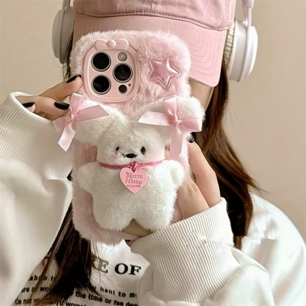 Heart-Shaped Dog Phone Case Compatible with for iphone 15, 14, 13, 12, 11 Pro Max Plus, 15 Pro, 16E, 16 Plus, Winter Plush Warm Protective Cover, Fluffy for - Image 6