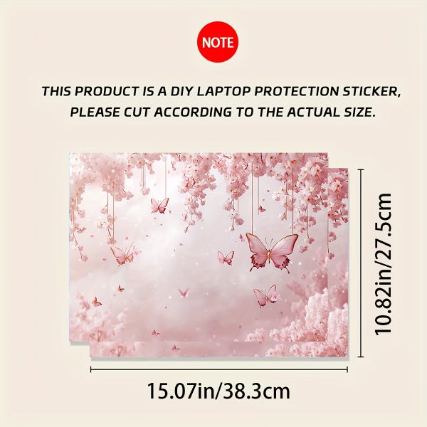 2pcs Floral & Butterfly Vinyl Laptop Skins - Scratch-Resistant, Easy-to-Apply DIY Art Protective Covers for Laptops, Notebooks, Cars, Helmets, Fridge Decor - Durable PVC Material with Vibrant Pink & White Design, Cute Laptop Skins, Helmet Decoration, Whimsical Design, Longlasting Protection - Image 4