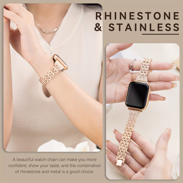 Sparkling Rhinestone Band for iWatch, Colorful Rose Golden, Waterproof, Compatible with Series 1-10 & SE, Sizes 38mm to 49mm, BIIFAKOO, Ultra - Image 12