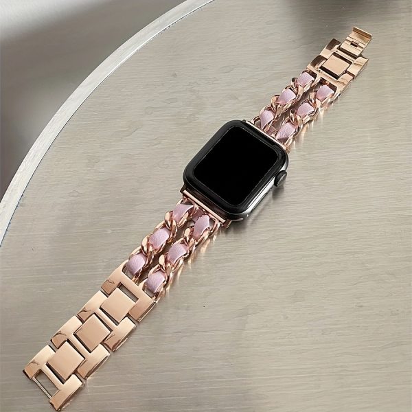 BIIFAKOO-Little Flavor Apple Watch Strap is suitable for iwatch10 9 8 7 6 5 4 3 2 1 SE Advanced Metal Chain with Two Rows of Protective Case compatible with 45mm 44mm 42mm 41mm 40mm 38mm - Image 12