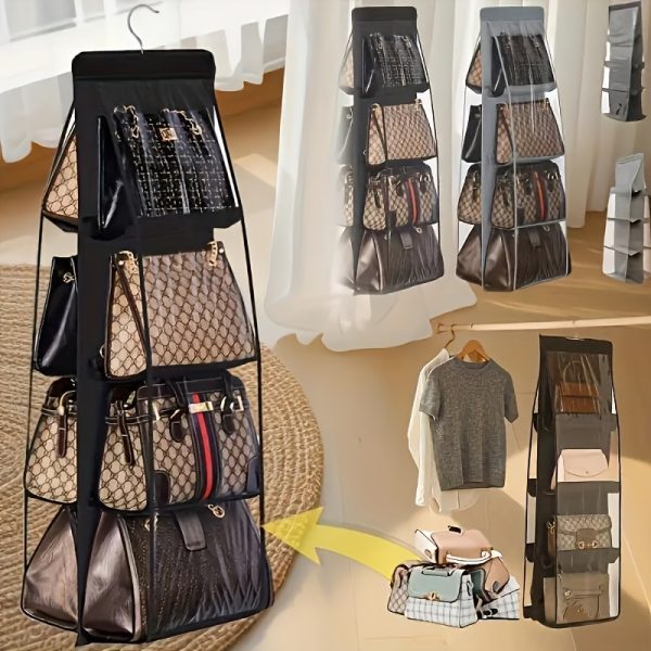 8-Pocket Hanging Handbag Organizer, Unscented Oxford Fabric Storage Rack with Foldable Design for Space-Saving Closet Handbag Holder - Image 3