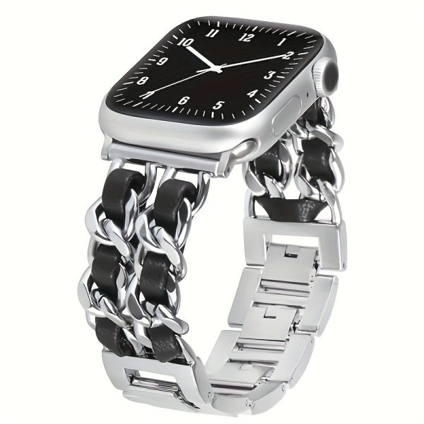 BIIFAKOO Compatible i Watch Strap for 38mm 40mm 41mm 42mm 44mm 45mm 49mm Metal Strap Leather Cover Golden Chain Cowboy Style Replacement for iWatch Series 9 8 7 6 5 4 3 2 1 SE - Image 13