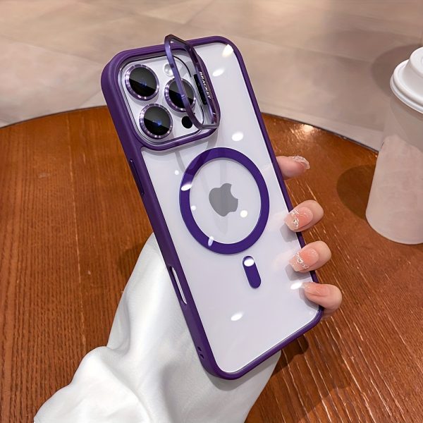 Luxury Transparent Magnetic Wireless Charging Metal Lens Bracket Case Compatible with for Iphone 16 15 14 13 12 11 Pro Max Plus with Lndependent Lens Protector Acrylic Backboard Shockproof Armor Clear Cover - Image 12