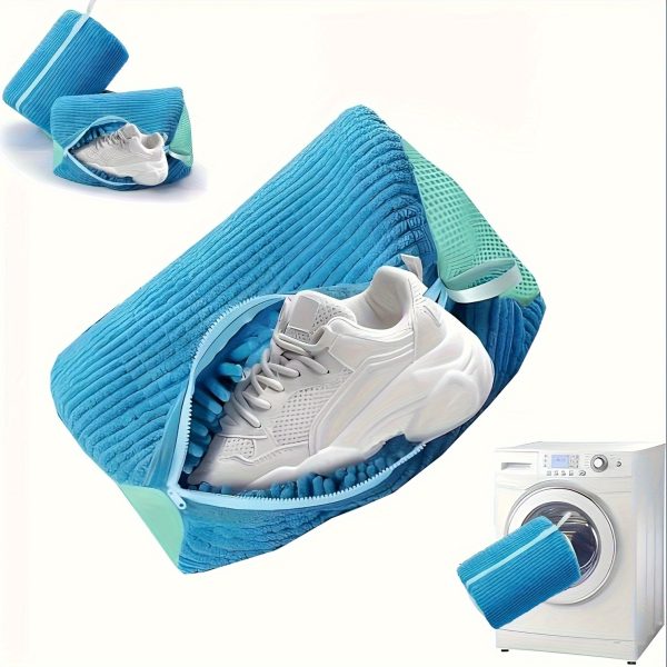 Yellow Shoe Washing Machine Bag for Washer & Dryer - Soft Chenille Laundry Bag with Noise Reduction, Oval Zipper Design & Rich Fluff Lining, Durable Polyester for Sneakers & Most Footwear, Laundry Wash Bag, Sneaker Cleaner, Noise Reduction Material, Footwear Care, Sneaker Enthusiasts, Laundry Bags - Image 2