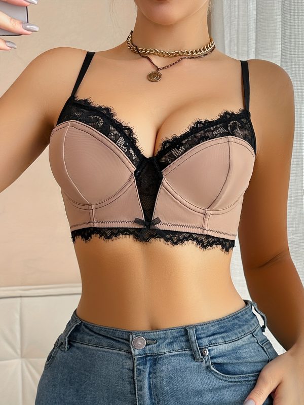1pc Women's Underwire Bra with Lace Trim & Bow Detail - Semi-Sheer Comfort Fit Solid Color Elegant Casual Attire, Semisheer Lingerie, Bow Embellishment, Durable Undergarment - Image 3