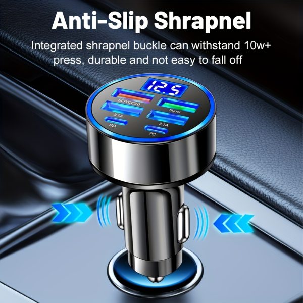 6-in-1 Fast Charging Car Charger | Dual PD USB Ports with LED Display | QC3.0 Quick Charge | Compatibility | 30 Minutes Full Charge for Multiple Devices | Sleek Metallic Finish | Cigarette Lighter Plug | Supports Up to 36V - Image 6