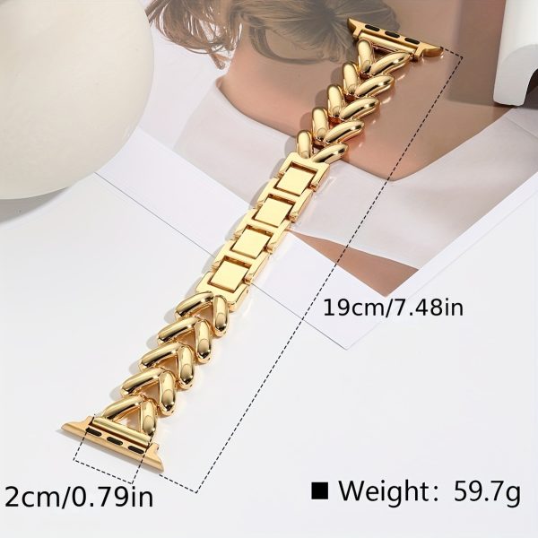 1pc V-Shaped Gold-Plated Stainless Steel Smartwatch Band, Elegant Metal Strap with Jewel Clasp, Compatible with Apple Watch Series 1-SE & SE (40mm, 44mm, 45mm, 46mm, 49mm), Non-Water Resistant, with No Battery for Apple Watch - Image 2