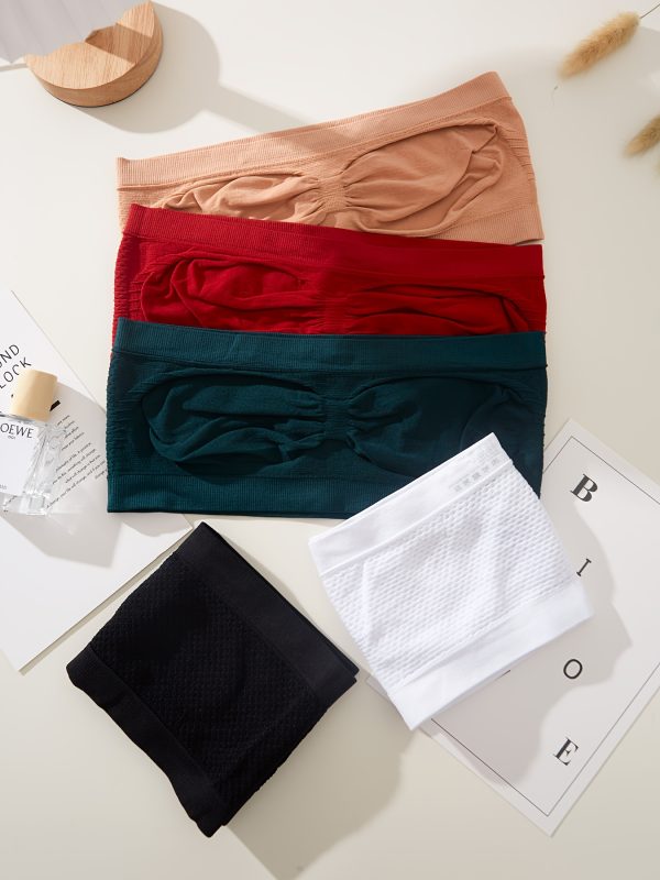 5pcs Strapless Bandeau Tops, Polyamide, Solid Color, Wireless, Medium Support, No Padding, Knit Fabric, 165g/m², for Easter Gift, Various Occasions - Image 8